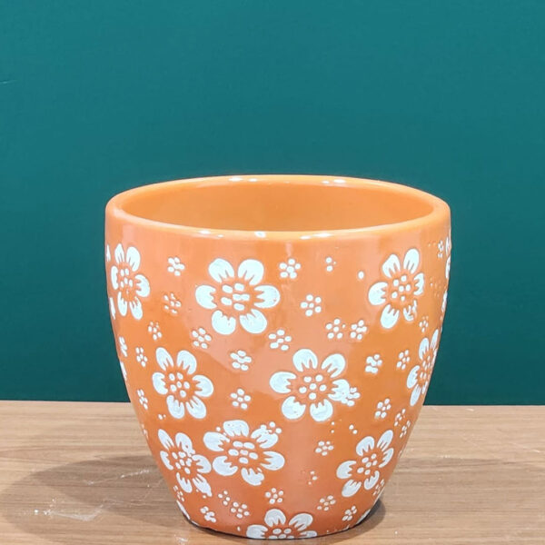 Ceramic Orange Floral Pattern Pot