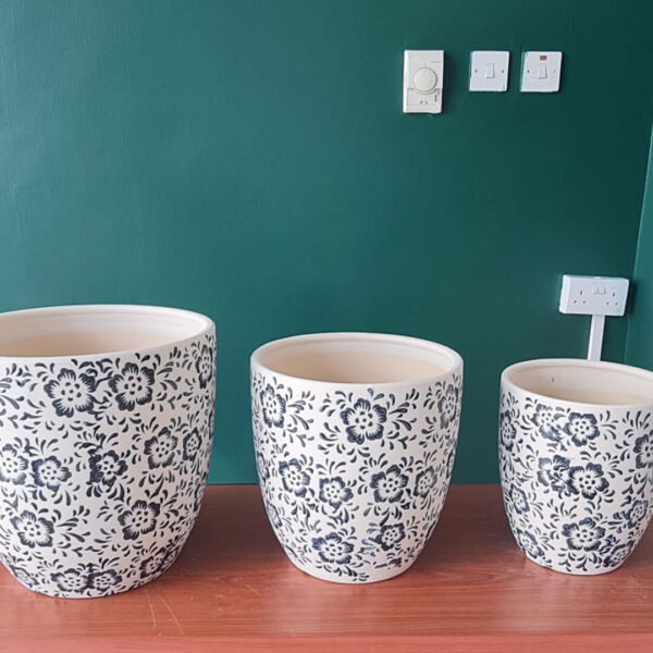 White and Blue Floral patterned Ceramic Pots 1